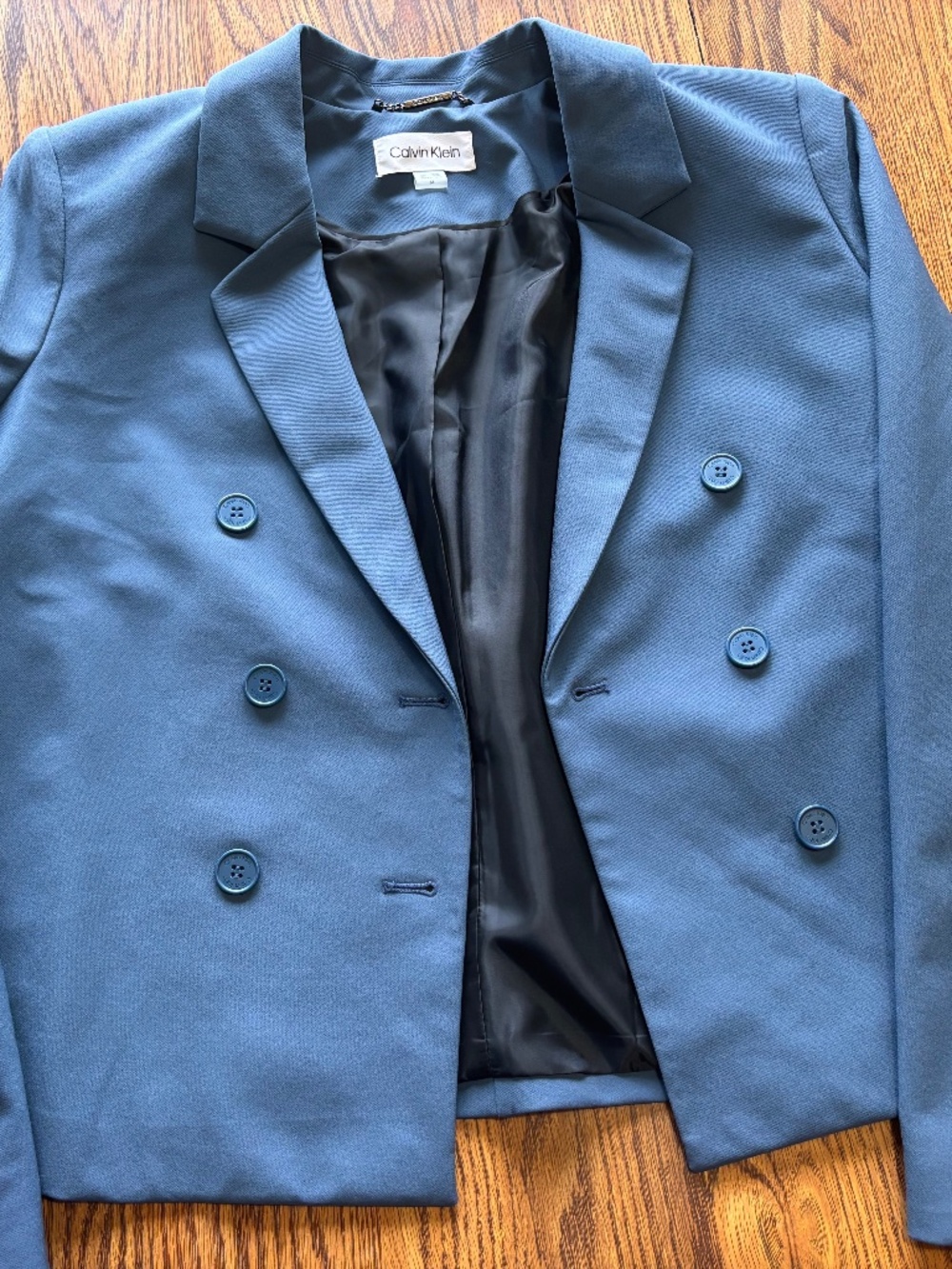 Calvin Klein Blue Double-Breasted Structured Blazer Jacket - Size 14